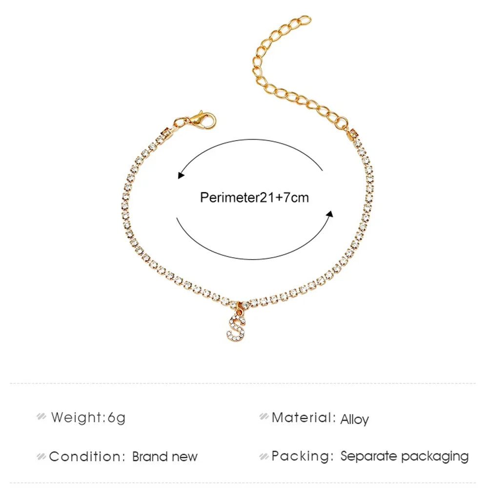 Crystal Zircon Initial Letter Ankle Bracelet Alphabet Anklets for Women Foot Chain Beach Leg Bracelets Boho Jewelry-Dollar Bargains Online Shopping Australia