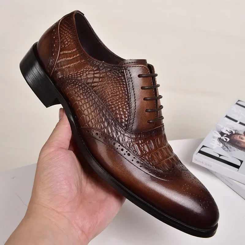 Men casual shoes Brock Oxford retro crocodile leather men formal-Dollar Bargains Online Shopping Australia