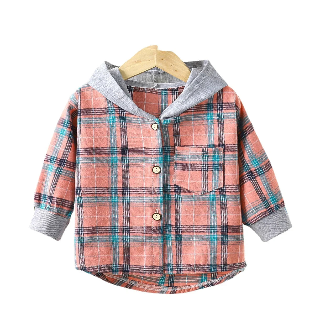 Children's Hooded Shirts Kids Clothes Baby Boys Plaid Shirts Coat for Spring Autumn Girls Long-Sleeve Jacket Bottoming Clothing-Dollar Bargains Online Shopping Australia