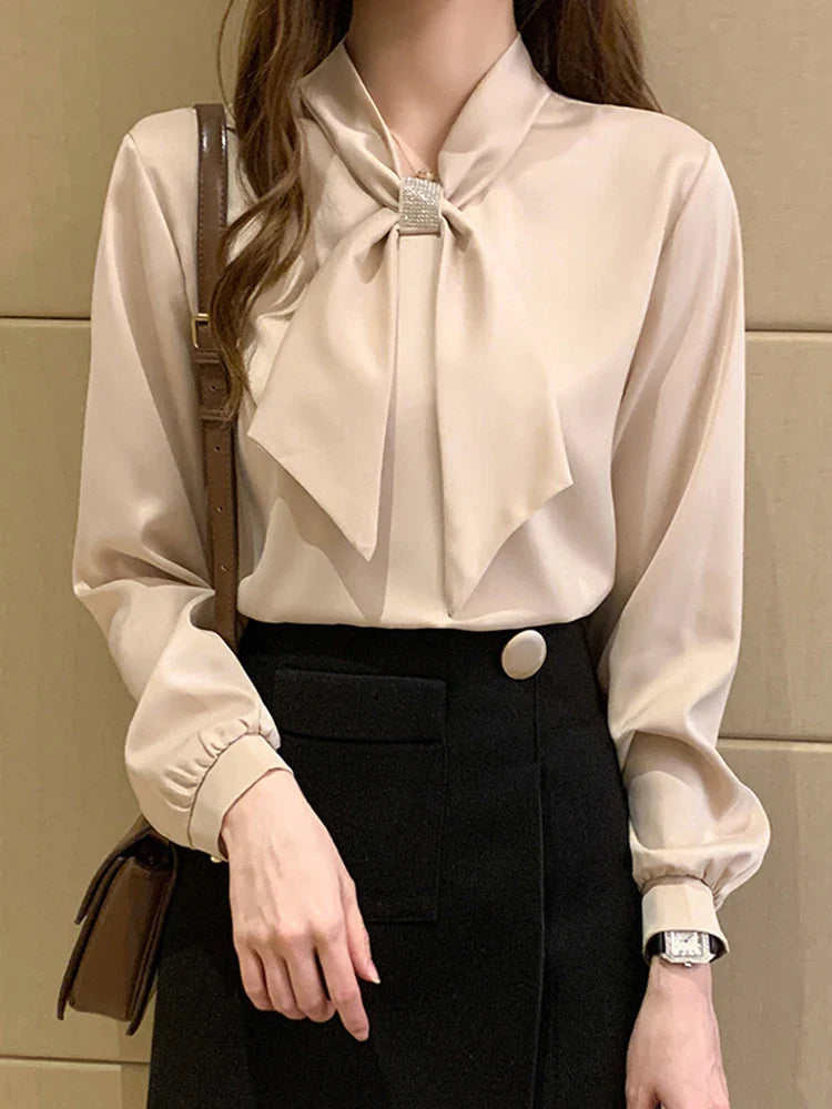 Long Sleeve Blouse Women Bow Collar Chiffon Blouse Shirt Tops Women Blouses Shirts-Dollar Bargains Online Shopping Australia