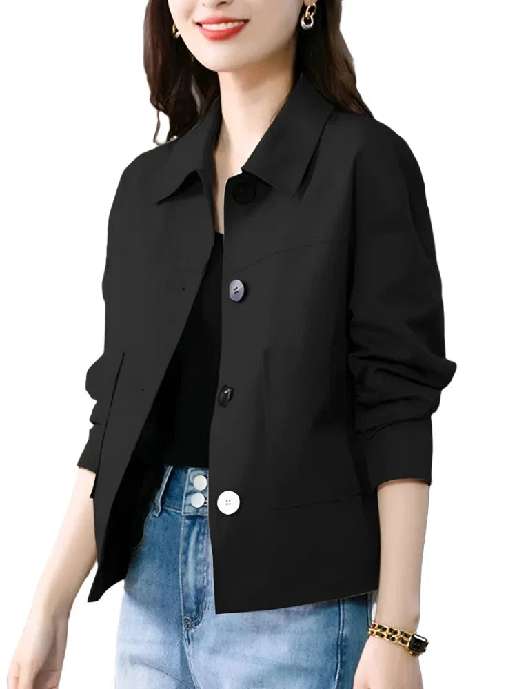 Woman Vintage Coats Female Casual Loose Outwear Long Sleeve Lapel Neck Solid Outwear Autumn Elegant Office Jackets-Dollar Bargains Online Shopping Australia