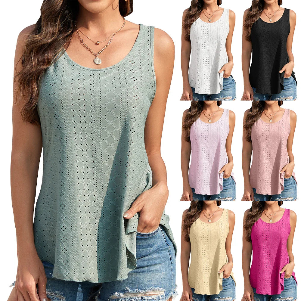 Womens Tank Tops U Neck Casual Vest Dolphin Hem Casual Flowy Summer Sleeveless Tunic Tshirts-Dollar Bargains Online Shopping Australia