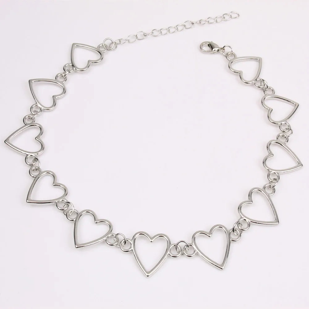 Independent Gothic Metal Hollow Connecting Heart Neck Chain Collar Necklace Women's Cosplay Aesthetic Jewelry