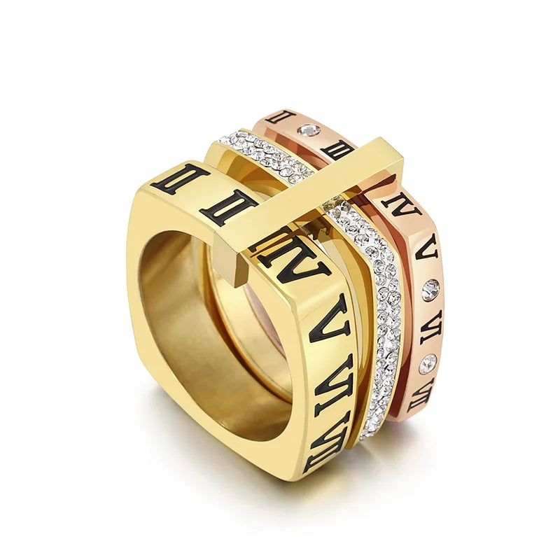 Roman Numerals Engagement Wedding Rings For Women Stainless Steel S Rose Gold Color Ladies Luxury Ring Bohemian Jewellery-Dollar Bargains Online Shopping Australia