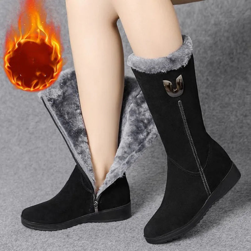 Chelsea High Fur Boots Winter Shoes for Women Chunky Mid-calf Plush Snow Flat Boots ZIP-Dollar Bargains Online Shopping Australia