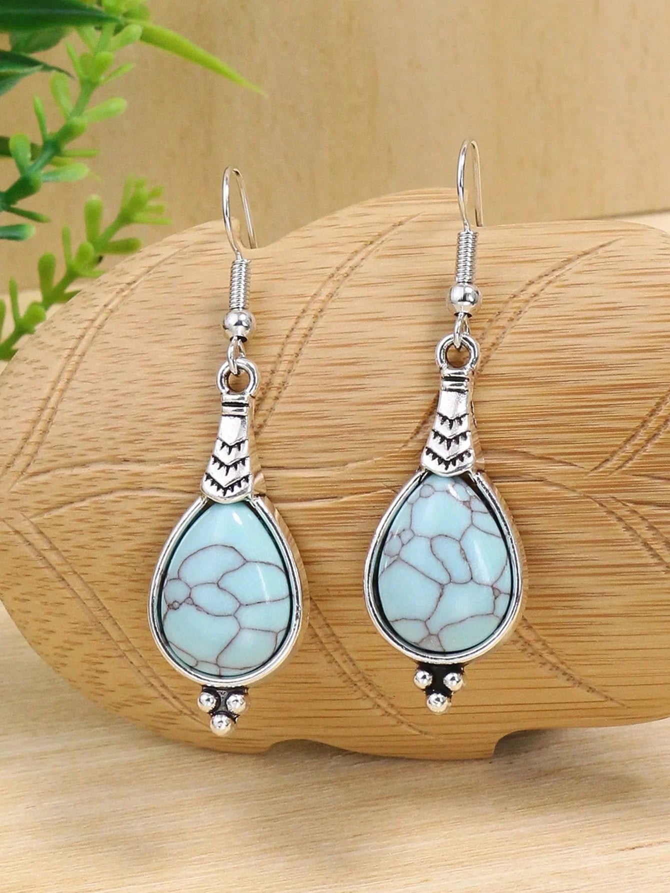 Bohemian Holiday Style Jewelry Set Women's Water Droplet Stone Inlaid Classic Simple Earrings Short Necklace-Dollar Bargains Online Shopping Australia