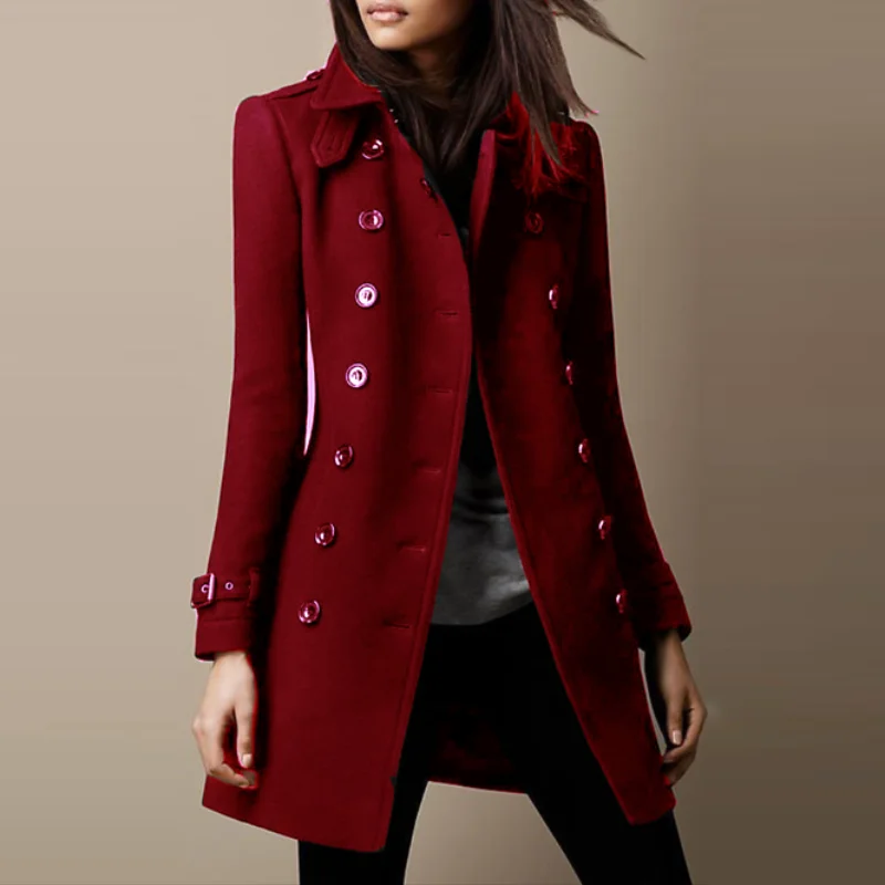 Streetwear Women Jackets Double-breasted Ladies Loose Wool Overcoat Elegant Lapel Solid Pocketed Coats-Dollar Bargains Online Shopping Australia