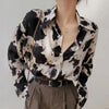 Cow Print Button Up Shirts Women Spring Plus Size Tops Korean Fashion Clothes Chiffon Streetwear Long Sleeve