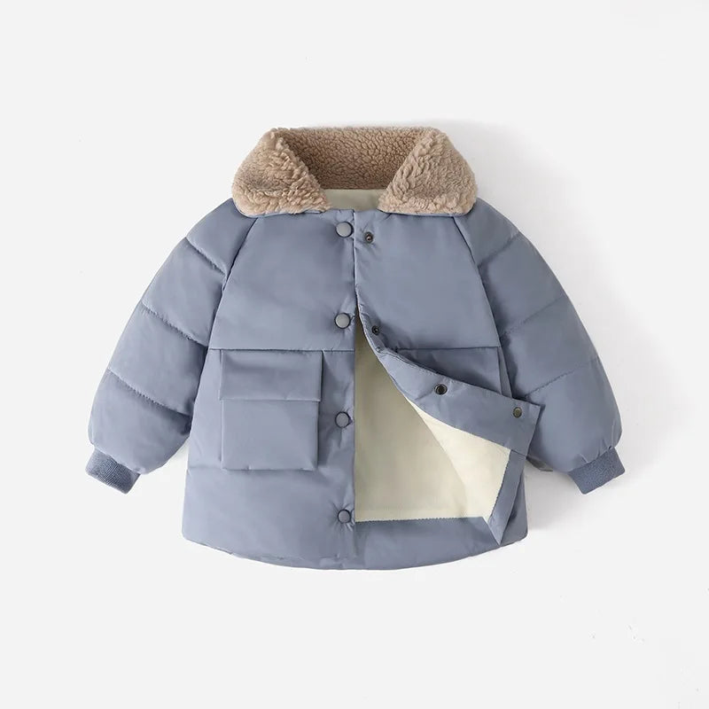 Children's Warm Cotton Jackets Rabbit Fur Collar Coats Baby Short Quilted Jacket Kids Clothes Girl Boy Outerwear-Dollar Bargains Online Shopping Australia