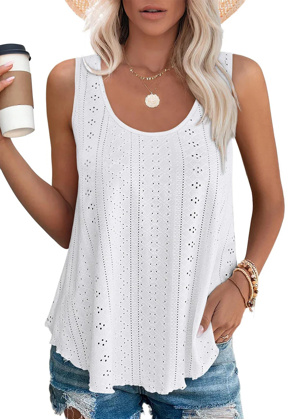 Womens Tank Tops U Neck Casual Vest Dolphin Hem Casual Flowy Summer Sleeveless Tunic Tshirts-Dollar Bargains Online Shopping Australia