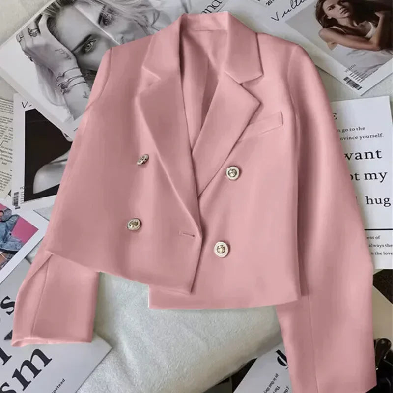 Fashion Short Women Blazers Elegant Female Suits Jacket Tops Casual   Solid Long Sleeve Office Lady Blazer Coat