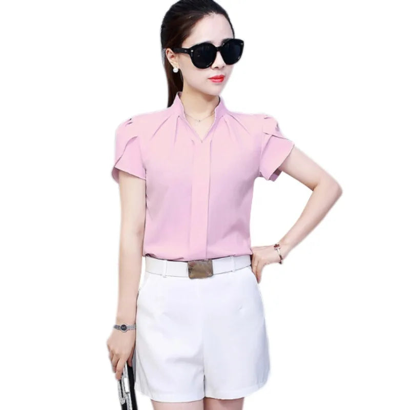 Women White Shirt Female Short Sleeve Shirt Fashion Leisure Chiffon Blouse Tops-Dollar Bargains Online Shopping Australia