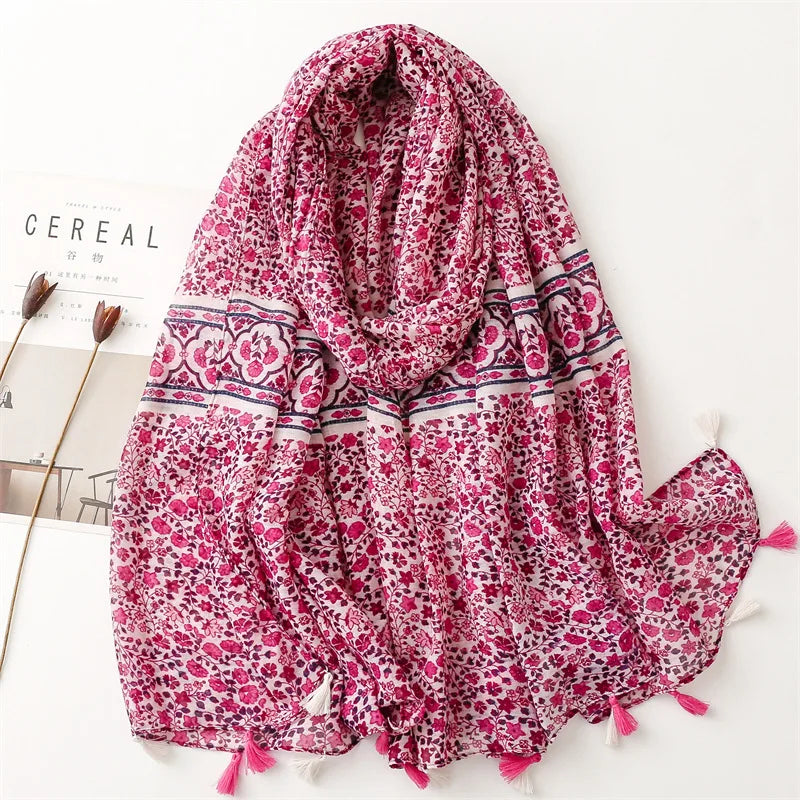 Polka Floral Fringe Viscose Shawl Scarf Lady High Quality Wrap Headband Muslim Hijab-Dollar Bargains Online Shopping Australia