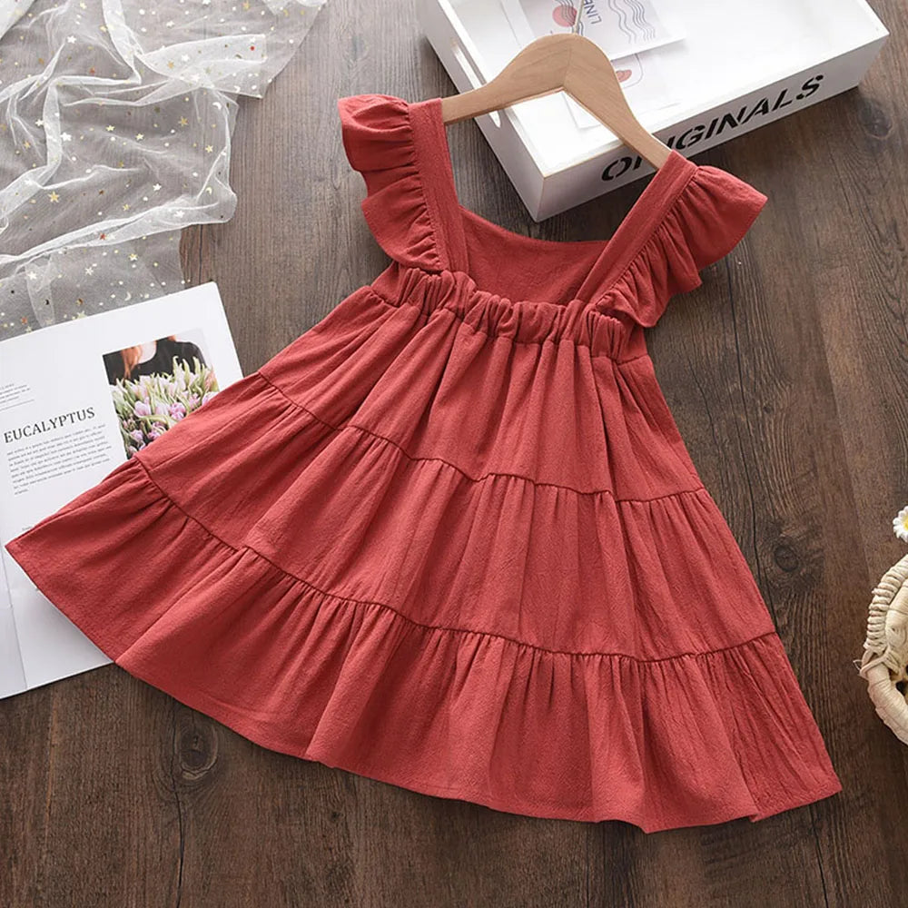 Casual Baby Kid Girl Infant Sleeveless Ruffles Princess Dress Cute Solid Color Korean Kids Clothes