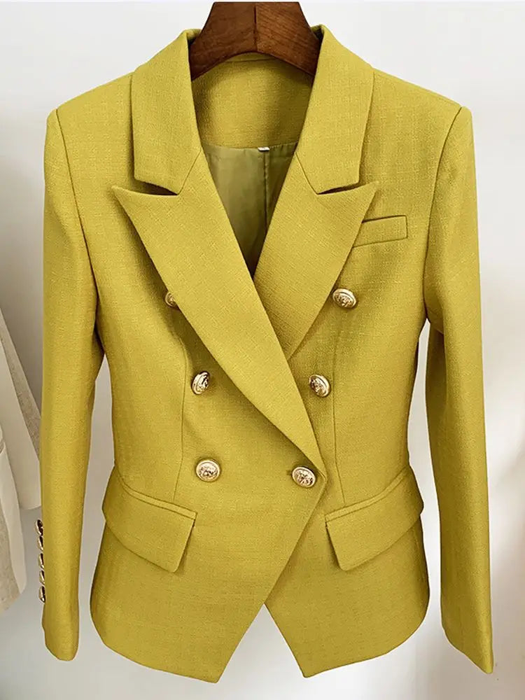 Classic Baroque Designer Jacket Women's Metal Lion Buttons Double Breasted Textured Blazer Mint Green-Dollar Bargains Online Shopping Australia