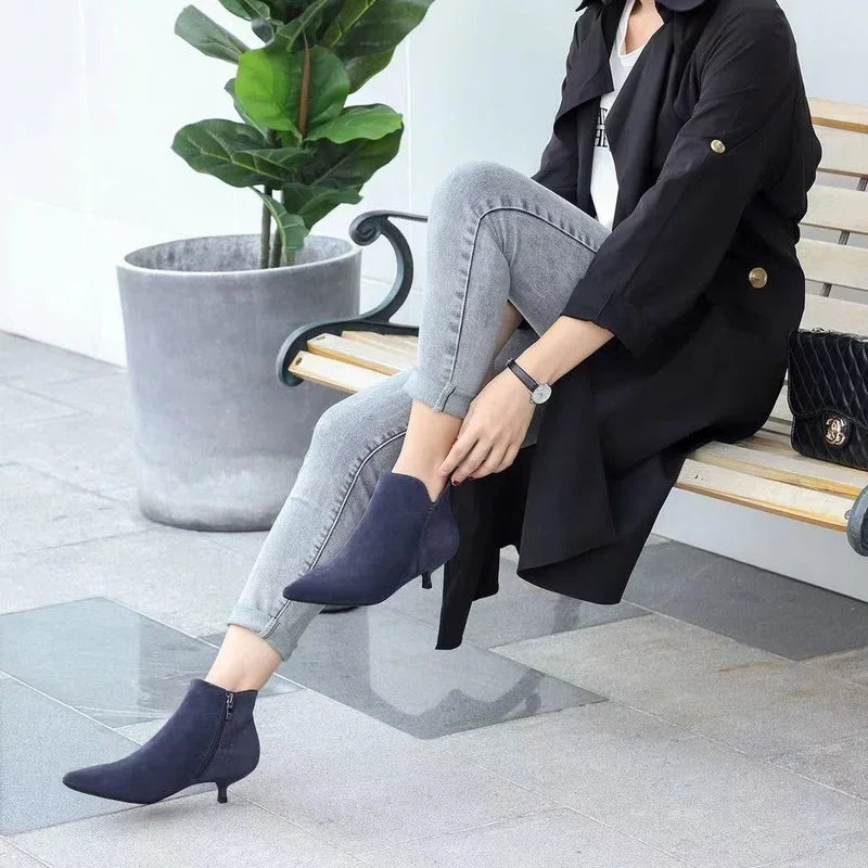 Ankle Boots Women Pointed Toe Stiletto Ankle Boots Low Heels for Women Chunky High Heel Female Shoes