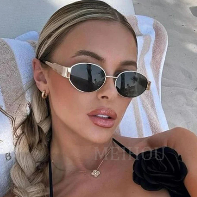 Trendy Oval Sunglasses Women Metal Frame Sun Glasses Ladies Classic Vintage Round Shades Unisex-Dollar Bargains Online Shopping Australia