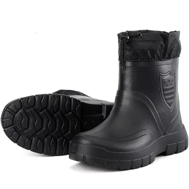 Winter Windproof Cotton Rain Boots Men Warm Light Ankle Rainboots Fashion Black Slip on Rain Shoes Men Waterproof Work-Dollar Bargains Online Shopping Australia