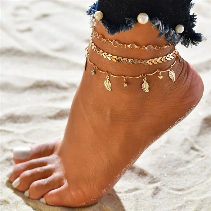 Fashion Colorful Crystal Beads Anklets for Women Boho Gold Color Chain Ankle Bracelet Leg Bracelet Ocean Beach Foot Jewelry-Dollar Bargains Online Shopping Australia