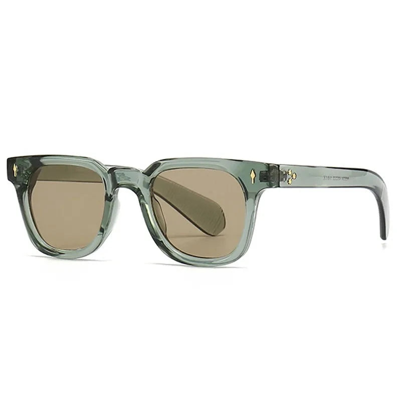 Retro Square Men Rivets Sunglasses Shades UV400 Fashion Women Green Sun Glasses