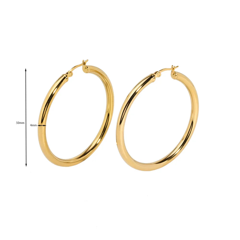 18k Gold Plated Stainless Steel Luxury Statement Circle Hoop Earring Women Teenager Girls Jewelry Non Tarnished-Dollar Bargains Online Shopping Australia