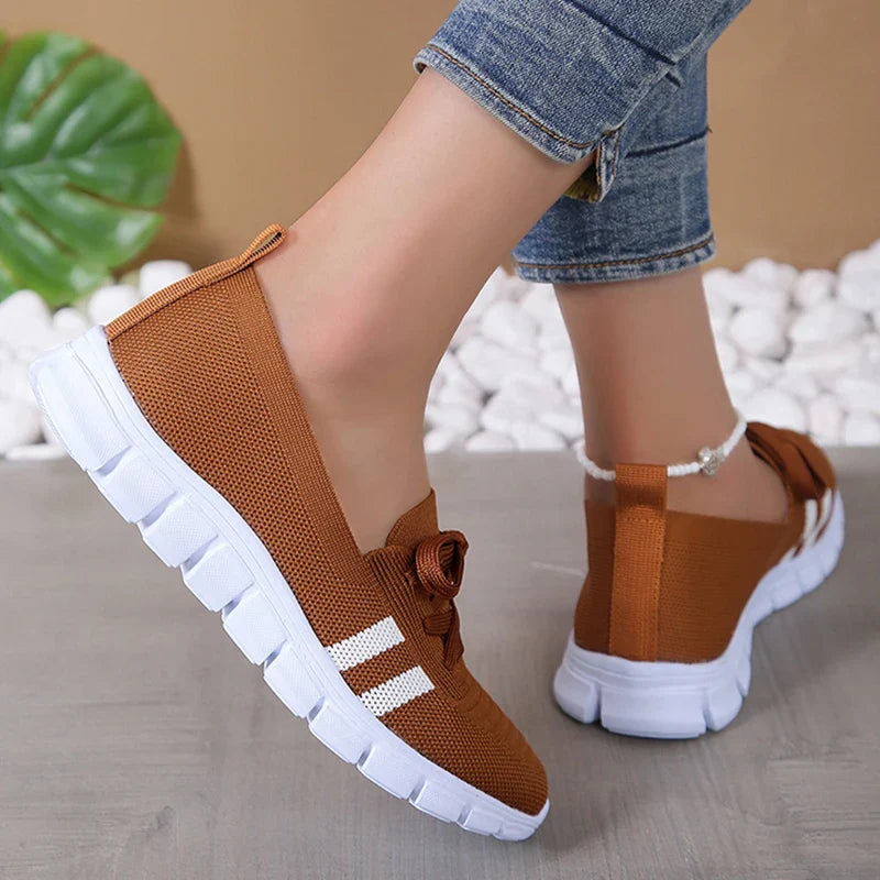 Mesh Knitted Striped Flats Shoes Women Lace Up Casual Sneakers Woman Breathable Soft Sole Loafers-Dollar Bargains Online Shopping Australia