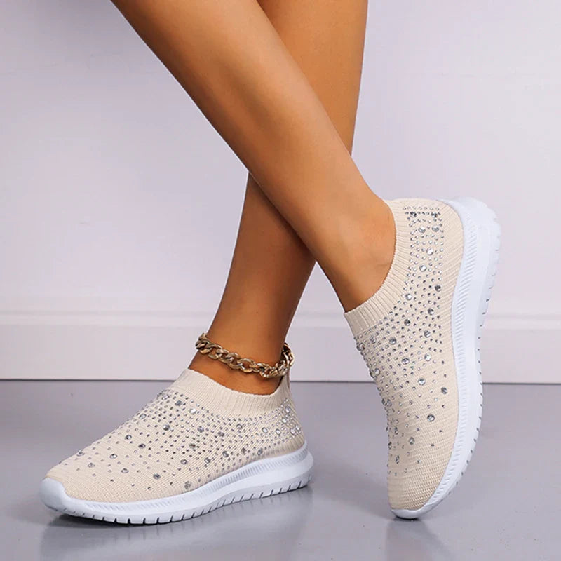 Crystal Breathable Mesh Sneaker Shoes for Women Comfortable Soft Bottom Flats Plus Non Slip-Dollar Bargains Online Shopping Australia