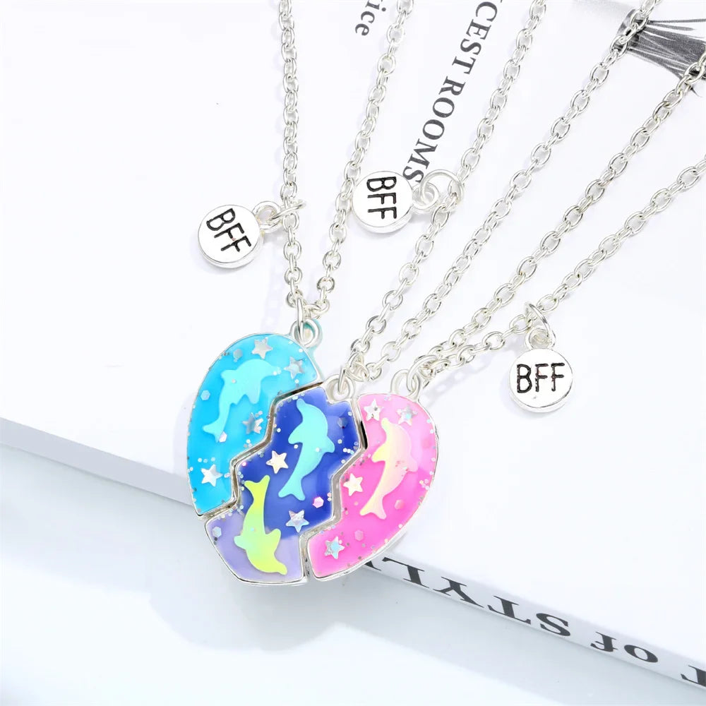 Best Friends Pendant Necklace For Woman Girls Magnetism Sequin Couple Crystal Chain Choke BFF Friendship Forever Jewelry Gift-Dollar Bargains Online Shopping Australia