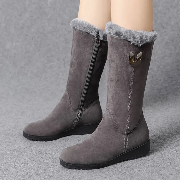 Chelsea High Fur Boots Winter Shoes for Women Chunky Mid-calf Plush Snow Flat Boots ZIP-Dollar Bargains Online Shopping Australia