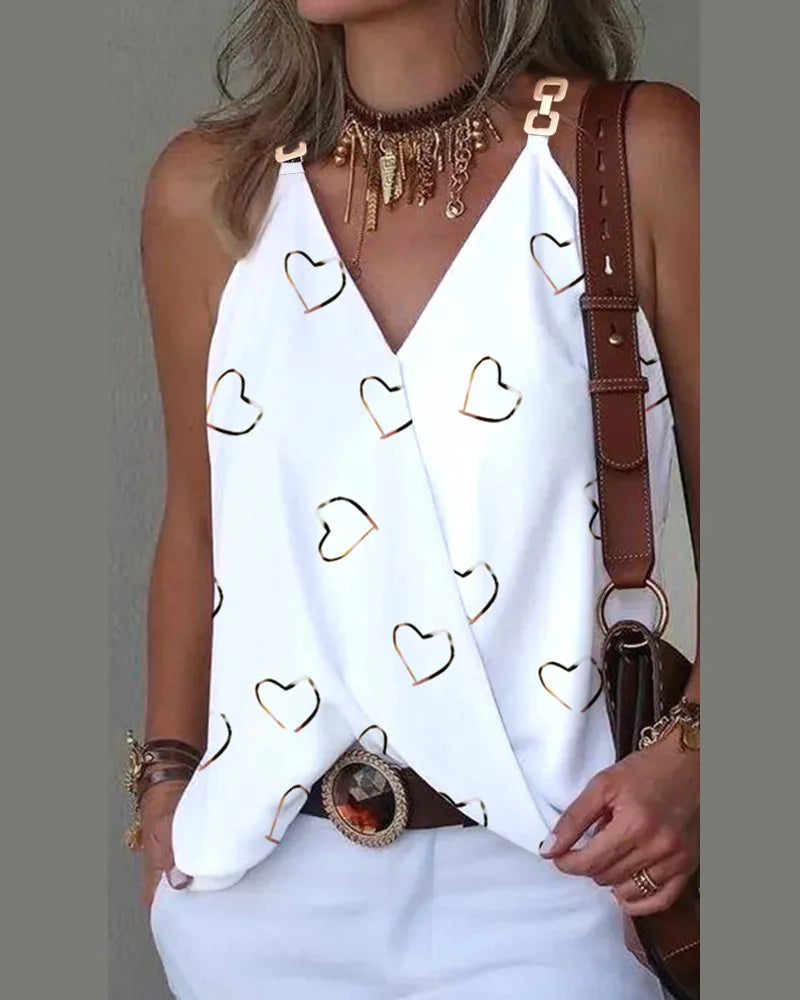 Women's Blouse White Shirts & Blouses Print Sleeveless Tops Loose V Neck Pullovers Summer-Dollar Bargains Online Shopping Australia