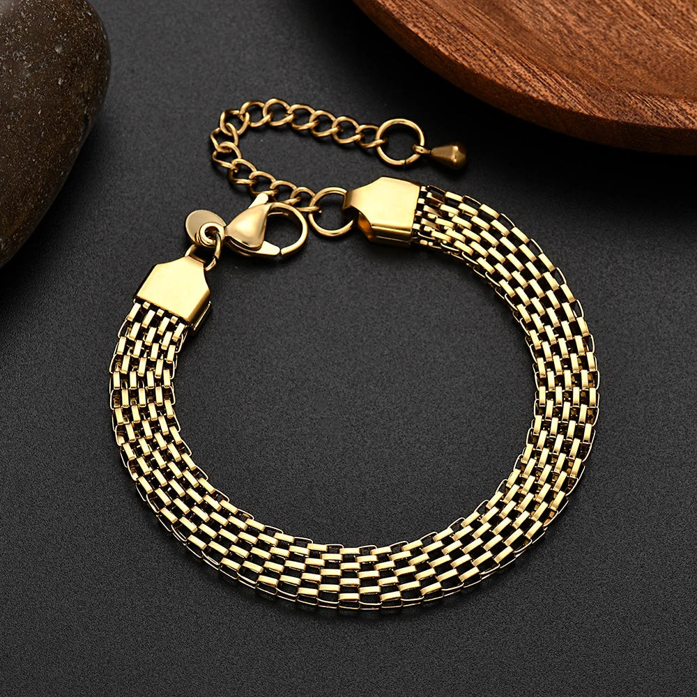 JewelryTop Cute 18K Gold S925 Sterling Silver 6-8MM mesh chain Bracelets for Men Women Wedding Girl Gifts-Dollar Bargains Online Shopping Australia