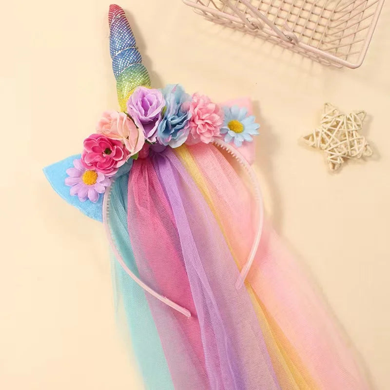 rainbow Unicorn headband Princess Gradient Flow Sue Lace female headband Flower headband veil headband-Dollar Bargains Online Shopping Australia