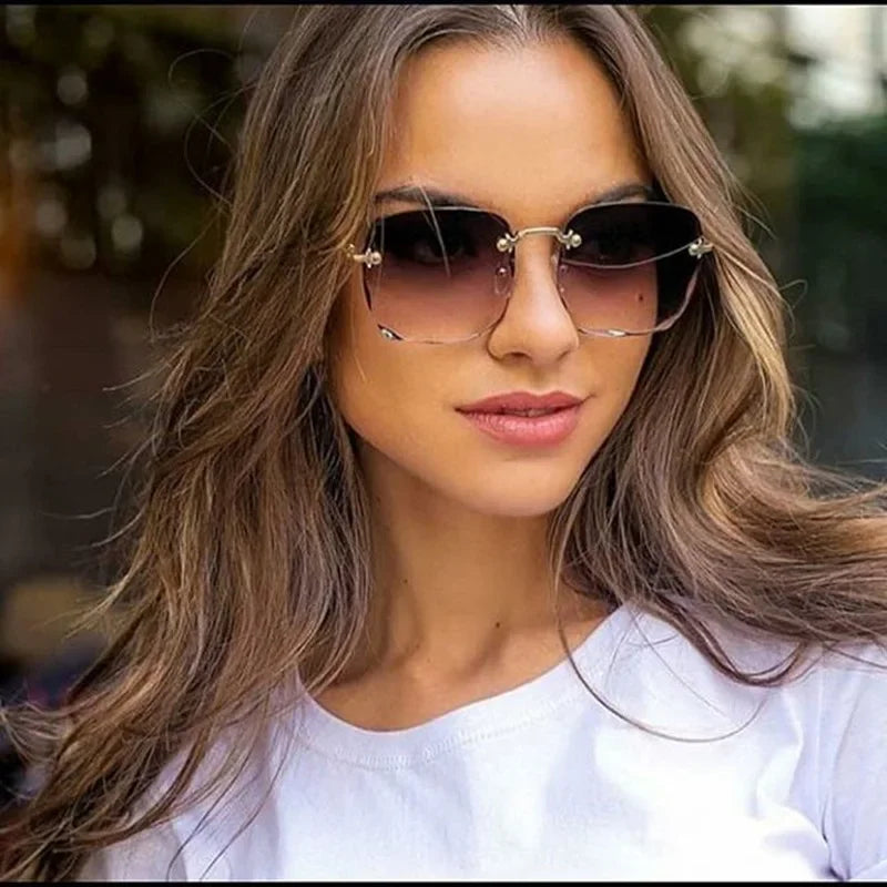 Square Sunglasses Woman Fashion Gradient Mirror Frameless Sun Glasses Female Classic Vintage Oversized Rimless