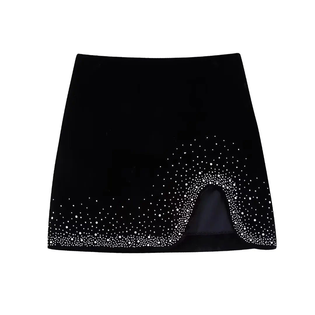 Women Fashion Hem Shinning Sequined Velvet Mini Skirt Female Chic Side Zipper Pencil-Dollar Bargains Online Shopping Australia