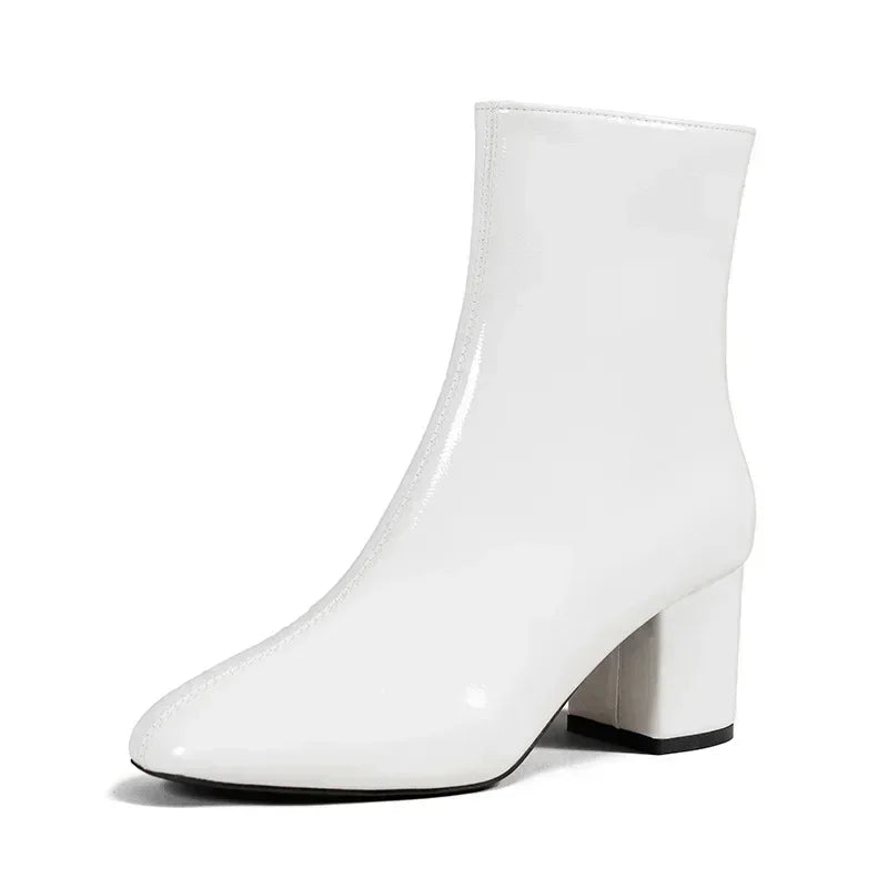 White Ankle Boots for Women Side Zipper Stretch Middle Heel Large Size Short Boot Fashion Pointed Shoes-Dollar Bargains Online Shopping Australia