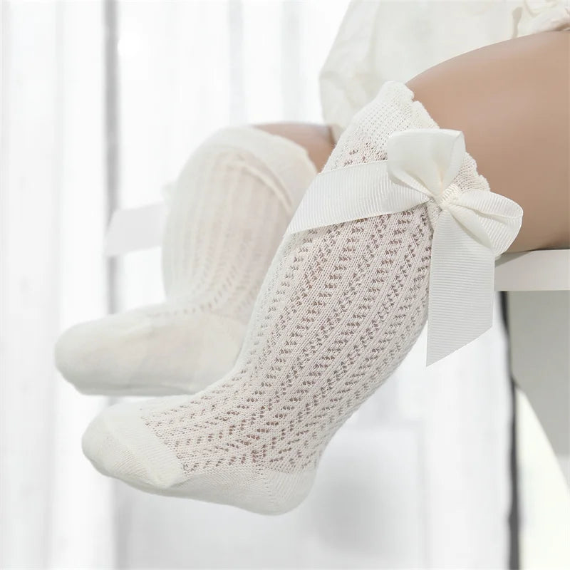 Baby Girl Socks Toddler Big Bow Cotton Summer Mesh Infant Knee Socks Newborn Long Princess Socks-Dollar Bargains Online Shopping Australia