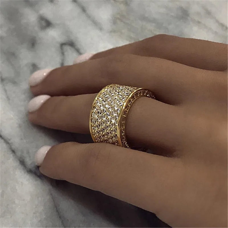 Wide Promise Rings for Women Pull Paved CZ Sparkling Wedding Bands Rings Silver Color/Gold Color-Dollar Bargains Online Shopping Australia