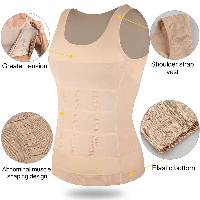 Mens Slimming Body Shaper Vest Shirt Abs Abdomen Slim Gym Workout Tummy Control Compression Tank Top Sleeveless Shapewear