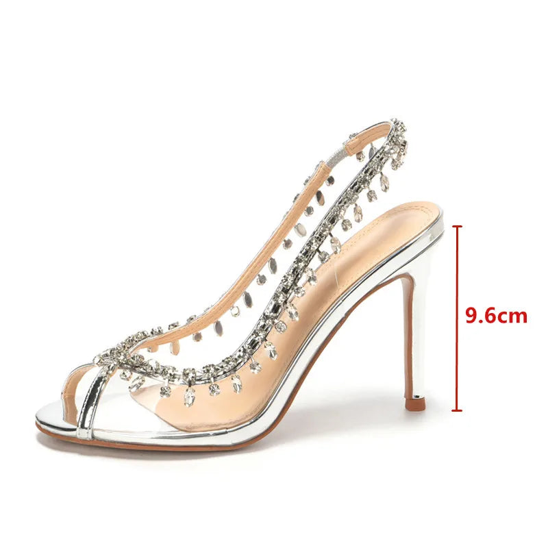 Luxury Crystal Pendant Slingbacks Women Pumps Sexy Peep Toe Transparent PVC Thin High heels Spring Autumn Party Wedding Shoes-Dollar Bargains Online Shopping Australia