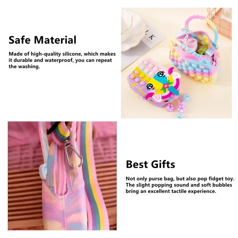 Pop Purse Silicone Sensory Push Pop Bubble Bag Crossbody Bag Antistress Toys Cartoon Unicorn Handbag Coin Pouch For Kids