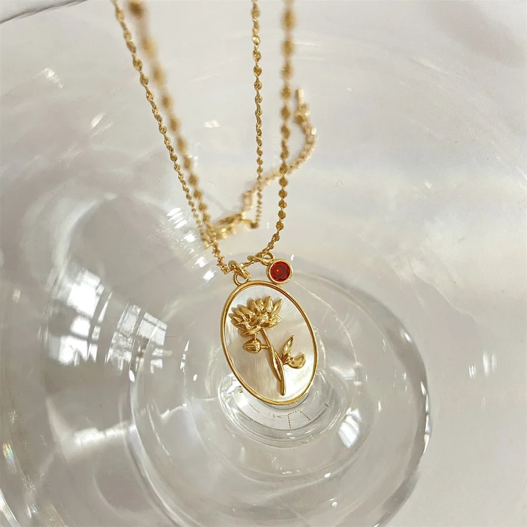 12 Birth Month Flower Birthstone Necklace for Women Charm White Shell Pendant Necklaces Mom Girlfriend Birthday Gift-Dollar Bargains Online Shopping Australia