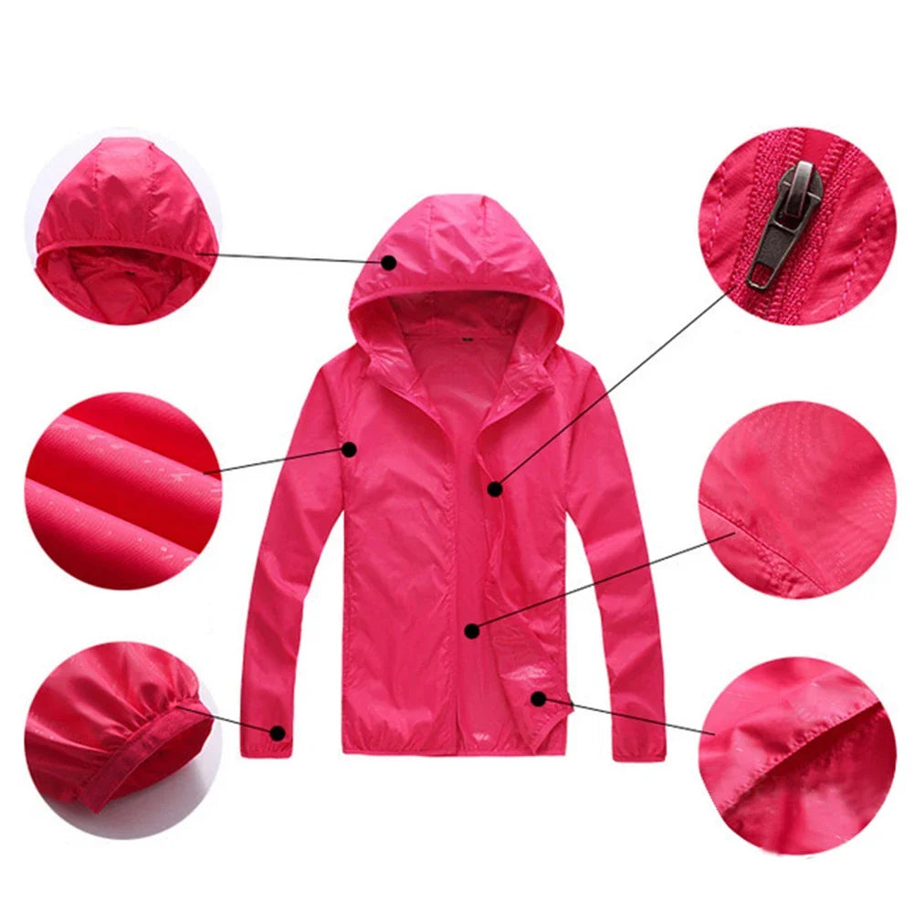 Hooded Sunbreaker Coat Women Men Windbreaker Jacket Waterproof UV Quick Dry Skin Ultra-Light Rainproof Breathable With Pocket