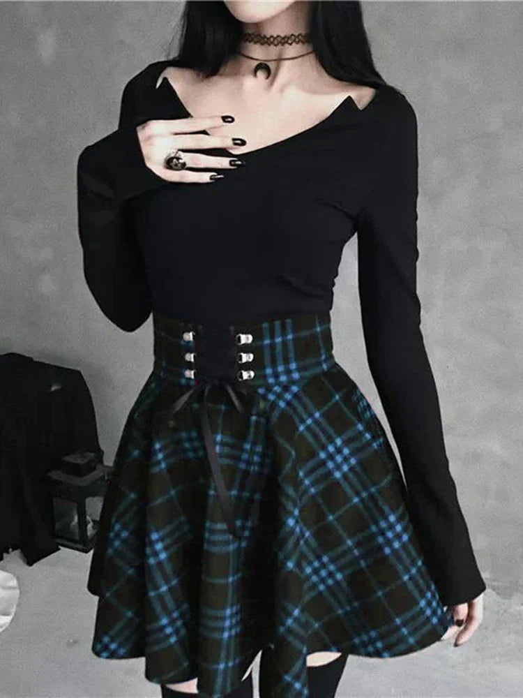 Black Checkered Women's Gothic Skirt Women Pleated Plaid Skirts Spring Autumn Girl Hip Hop Female Punk Goth Mini Skirt-Dollar Bargains Online Shopping Australia