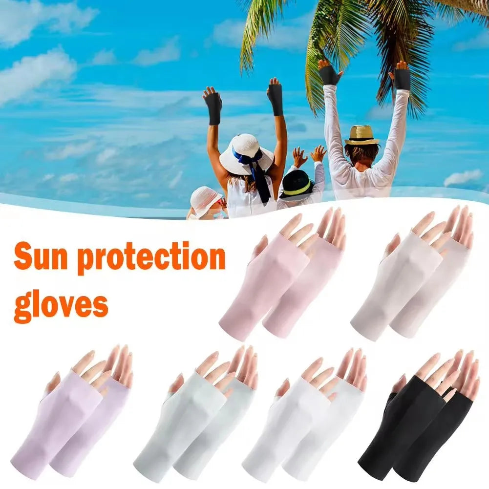 Summer Ice Silk Half Fingers Gloves Women Breathable Thin Fingerless Gloves Outdoor Riding Driving Gloves Sunscreen Mittens-Dollar Bargains Online Shopping Australia