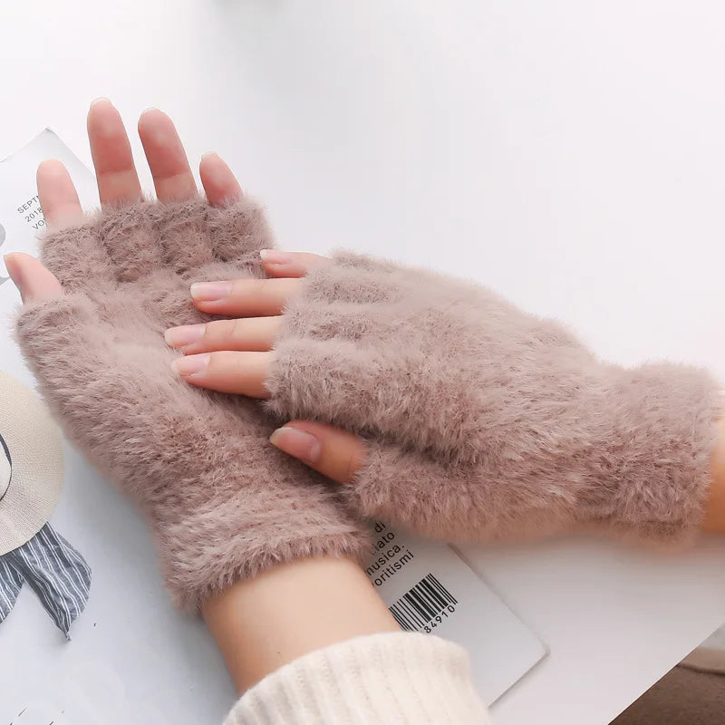 Women Men Half Finger Winter Imitation Mink Cashmere Gloves Touch Screen Writing Woolen Warm Mittens For Driving Outdoor Sports-Dollar Bargains Online Shopping Australia