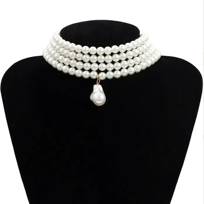 Multi-layer imitation pearl beaded short necklace earring set-Dollar Bargains Online Shopping Australia