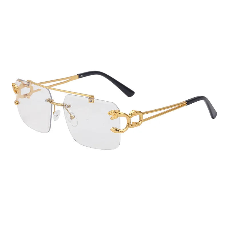 Fashion Metal Leopard Rimless Sunglasses Double Bridges Gradient Ocean Film Shades UV400-Dollar Bargains Online Shopping Australia