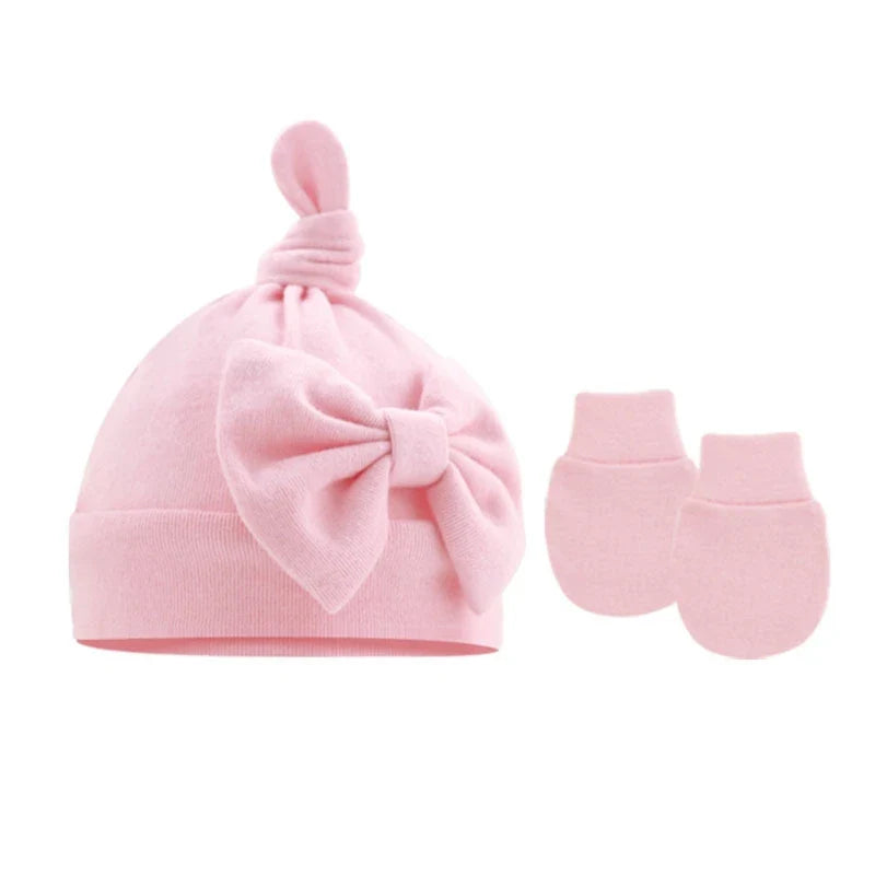 Newborn Bun Knot Hat Baby Hospital Hat Glove Set Boys Girls Unisex Headwear-Dollar Bargains Online Shopping Australia