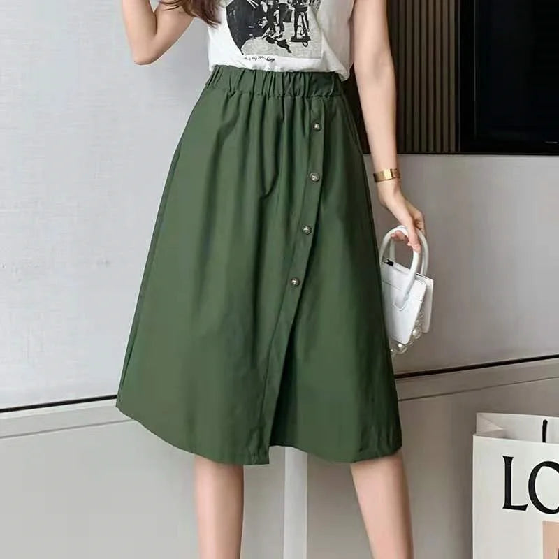 Women High Waist Irregular Knee Length Skirt Pants Office Lady's All-Match Loose Oversize Button Pockets Wide Leg Pants Elegant-Dollar Bargains Online Shopping Australia