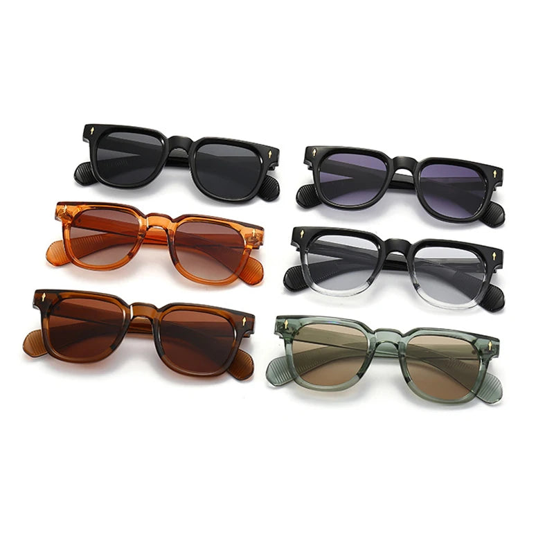 Retro Square Men Rivets Sunglasses Shades UV400 Fashion Women Green Sun Glasses